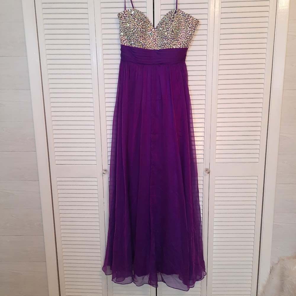 Angela & Alison purple gemstone strapless chiffon gown maxi dress sz 16 *D2